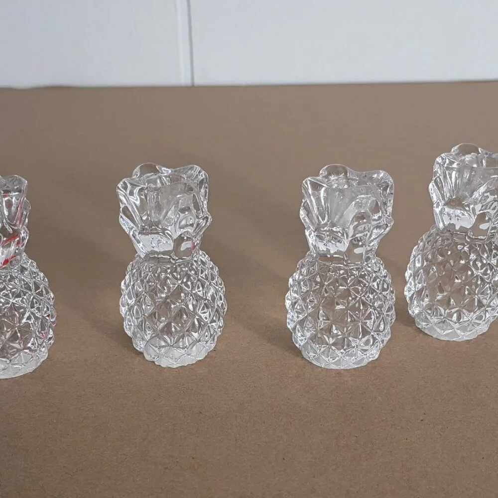 Williams-Sonoma Small Glass Pinapple Taper Candle Holders Set of 4 2.5 Inch